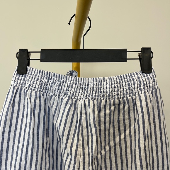 Blue and White Striped Linen Cotton Wide Leg Pants - Picture 4 of 6